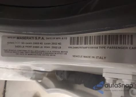 2015 Maserati Ghibli S Q4 from USA, damaged, VIN ZAM57RTA4F1159158